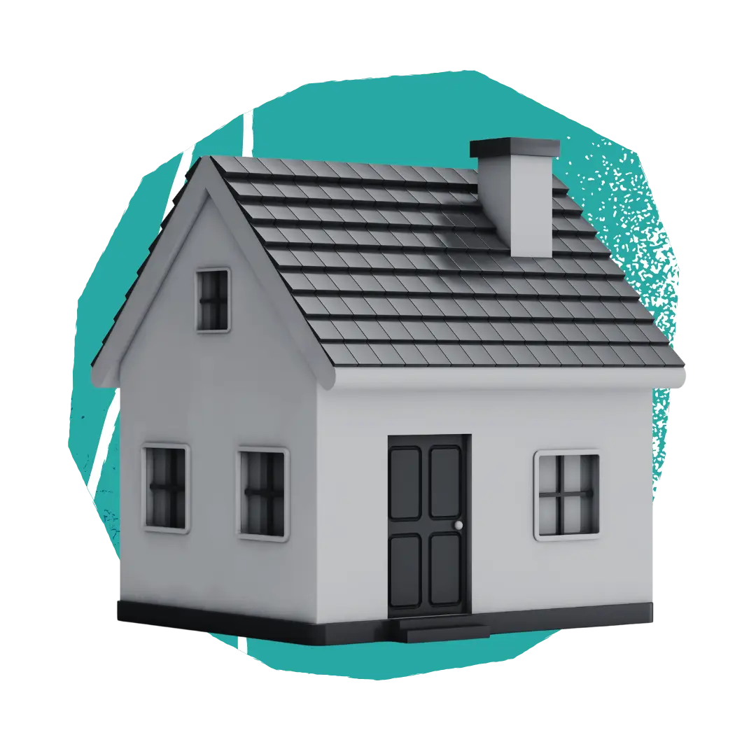 small house icon with a green circle behind it